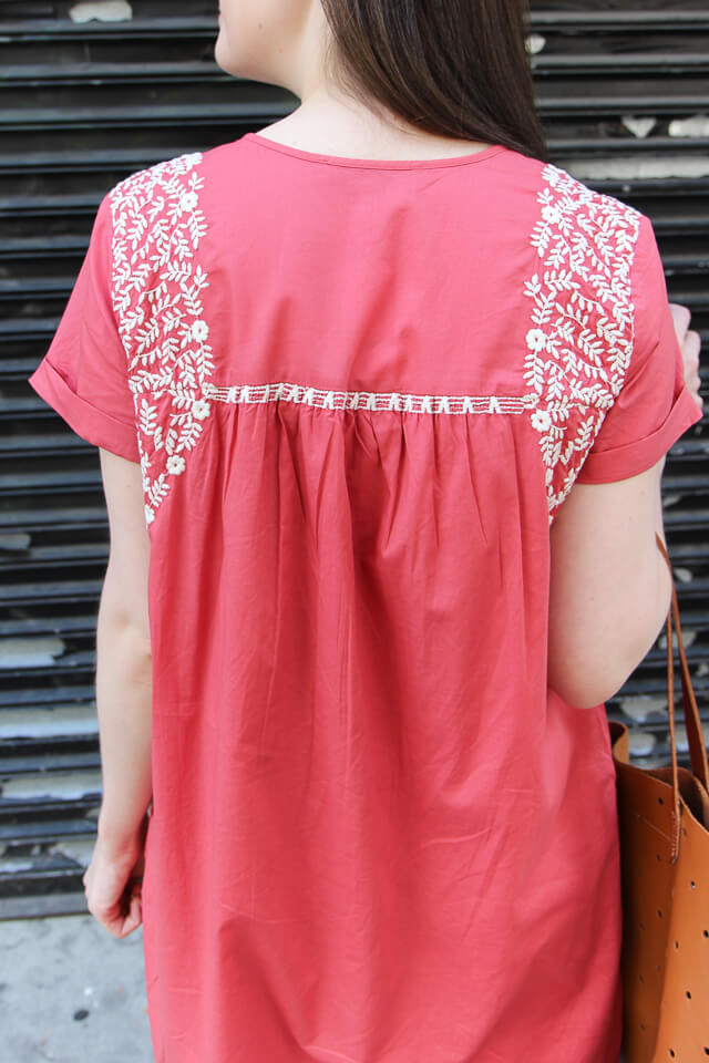 loft embroidered split neck dress-3593