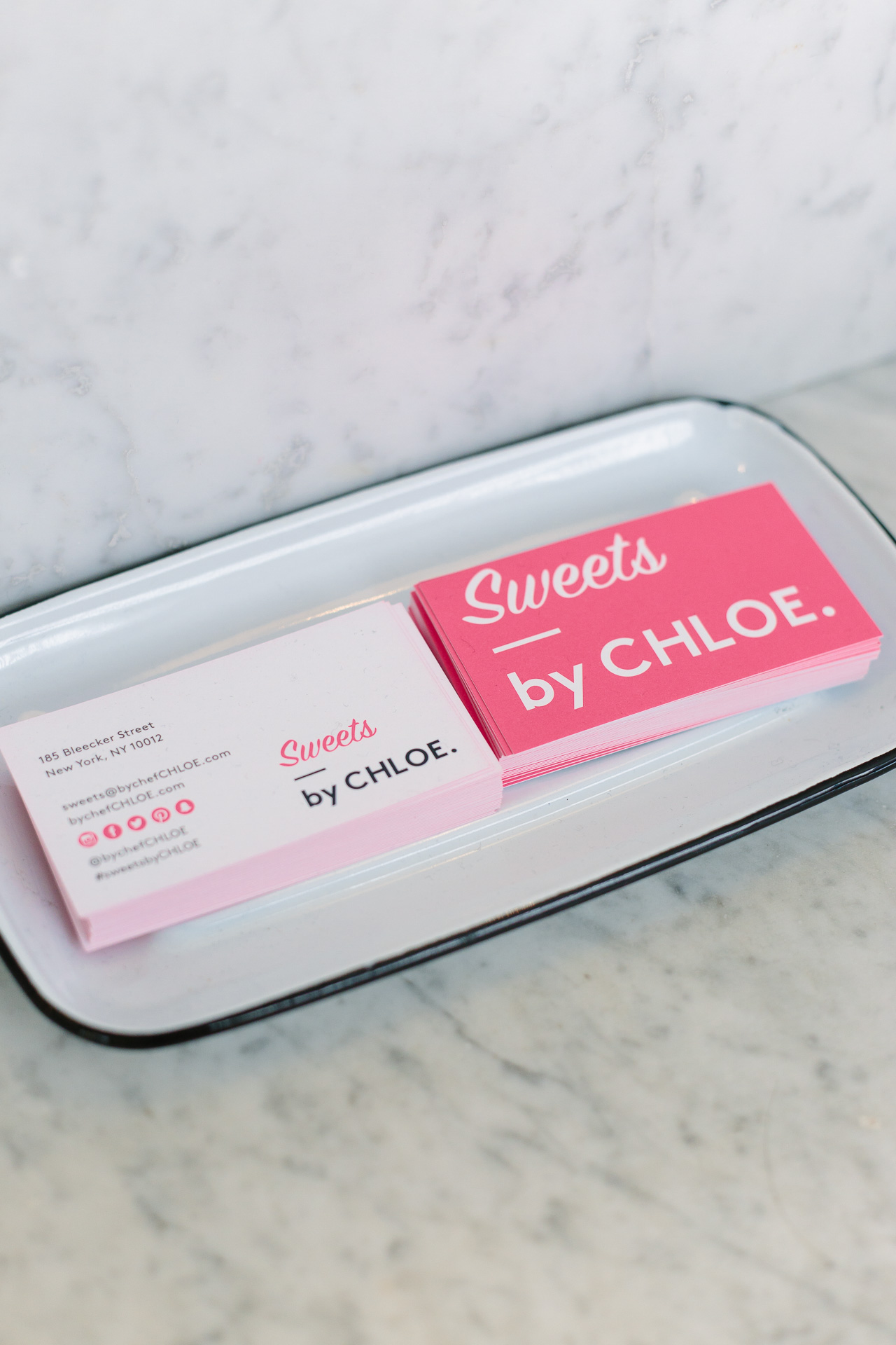 Pink business cards at Sweets by Chloe
